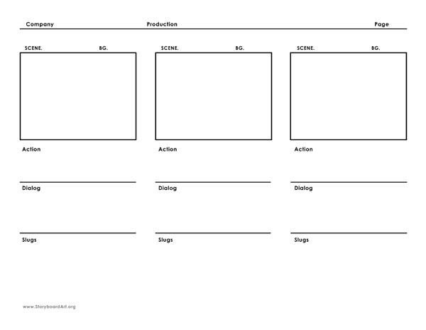 Printed television storyboard template sheet with numbered panels