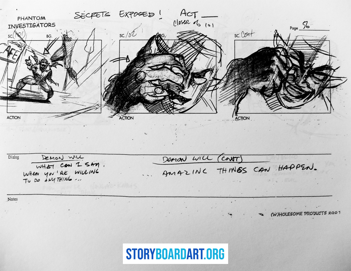 How to make a storyboard on a Word document that actually holds up 3 A storyboard page with three panels containing sketchy black and white drawings and handwritten notes.