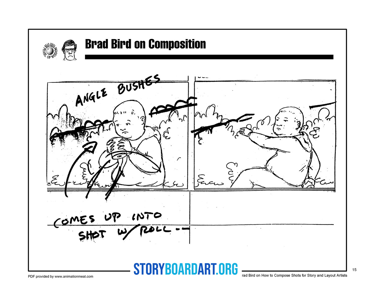 How to make a storyboard on a Word document that actually holds up 5 Two storyboard panels featuring a character with handwritten notes about camera movement and composition.