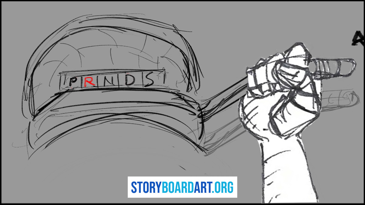 What Is a Point of View Shot? (And How to Storyboard One) 5 Storyboard panel of a driver's hand gripping a gear shifter beside the dashboard gear display.